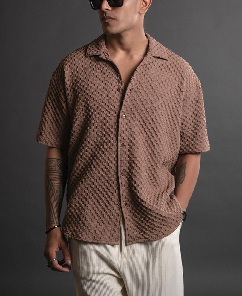 Light Brown Structured Oversized Half Sleeves Shirt