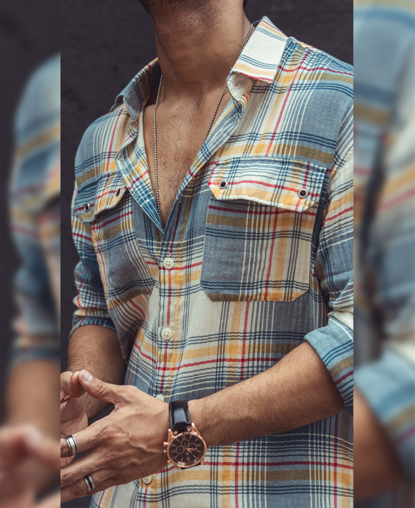 Multi Color Plaid Checks Oversize Drop Shoulder Shirt