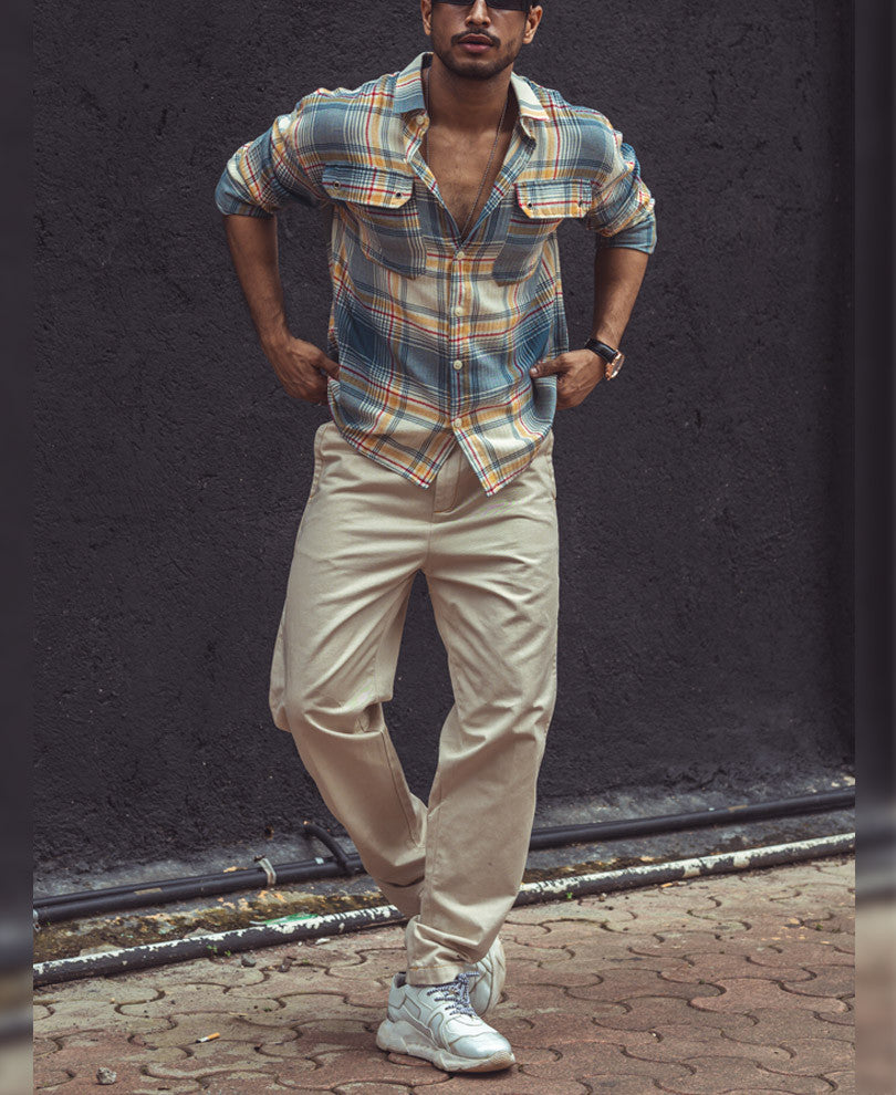 Oversized Shirts- Multi-Color Chest Pocket Plaid Checked Shirts