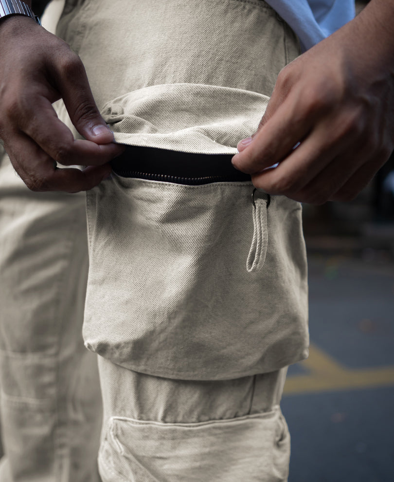 Stone Baggy Fit Denim Cargo Jeans