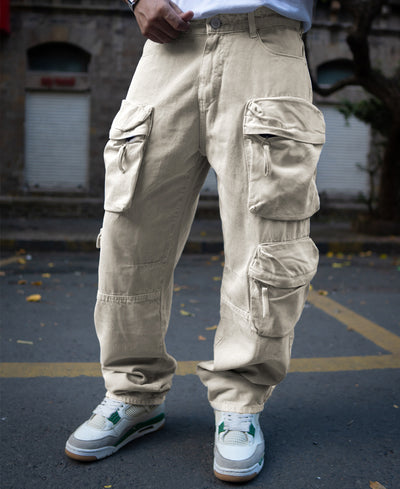 Stone Baggy Fit Denim Cargo Jeans