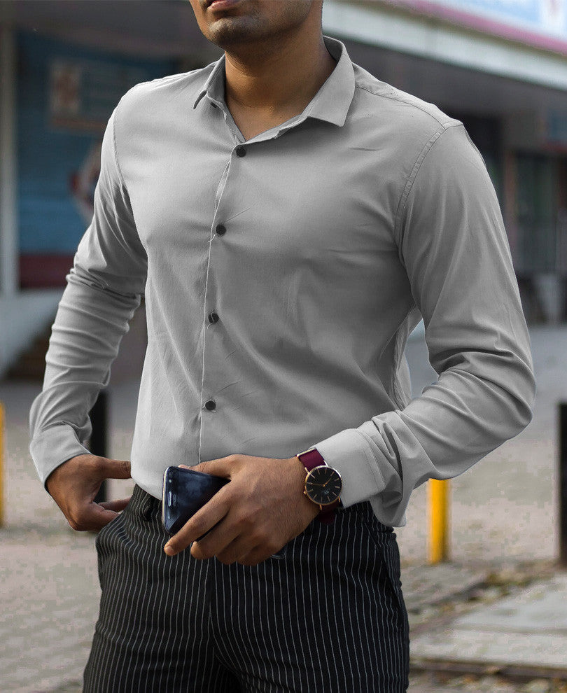 Mens Grey Stretchable Full Sleeves Shirt