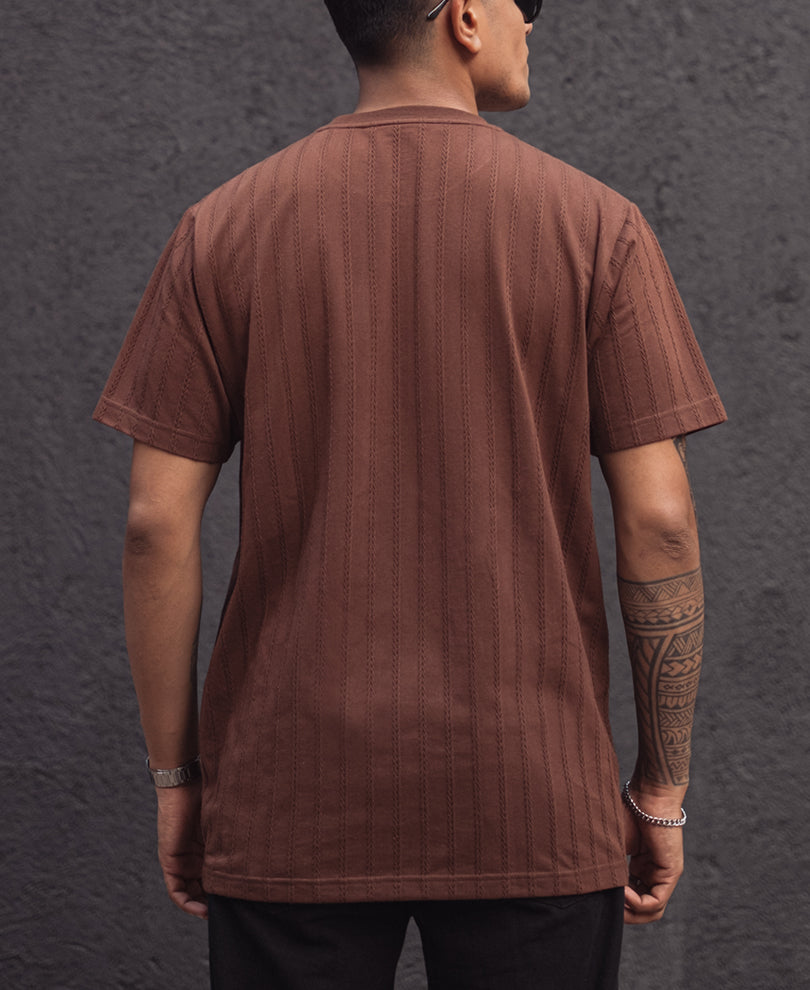 Brown Structured Regular Half Sleeves T Shirt