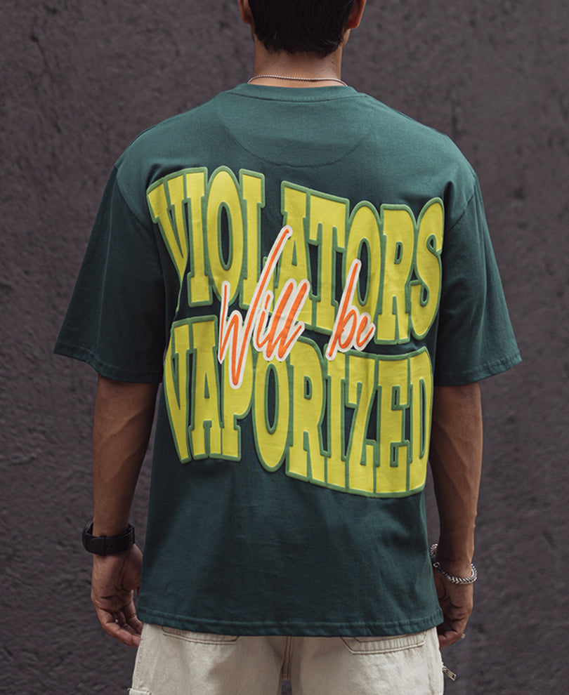 Dark Green Printed Oversized Half Sleeves T Shirt