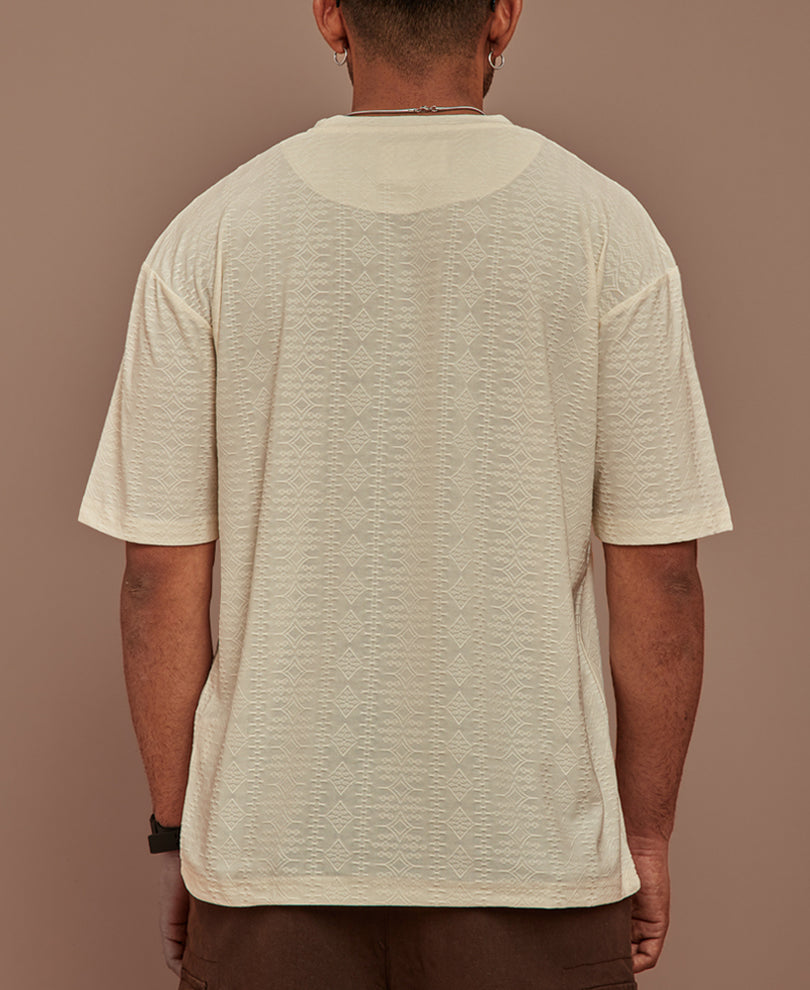 Cream Structured Oversized Half Sleeves T Shirt