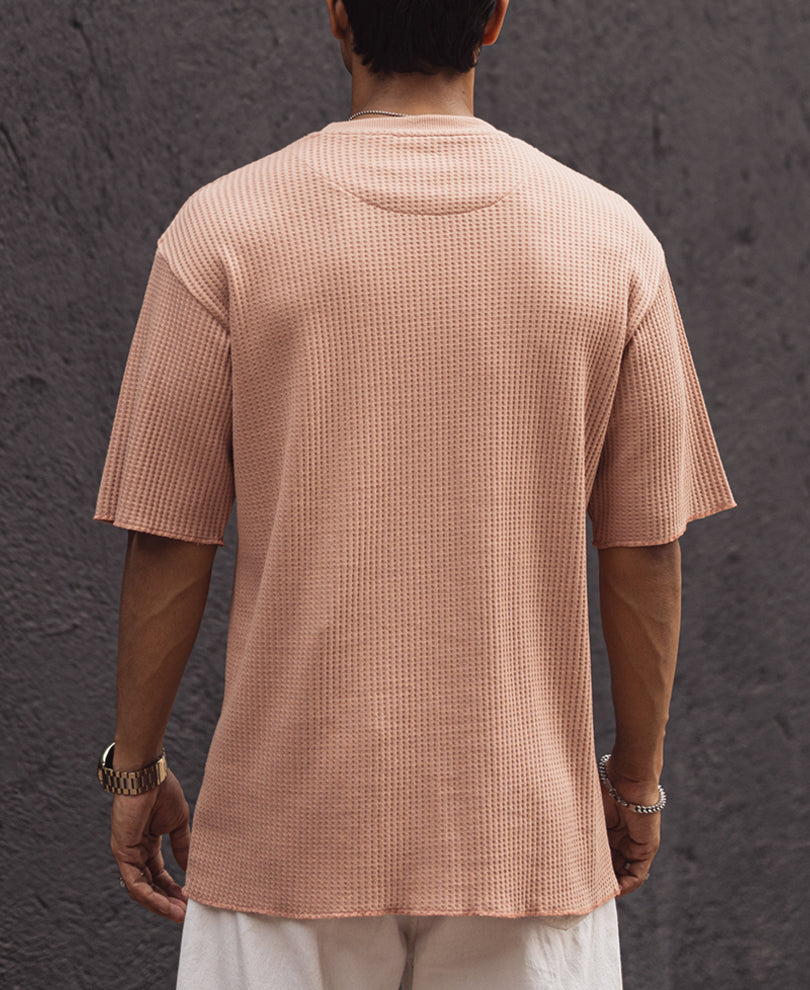 Peach Structured Oversized Half Sleeves T Shirt
