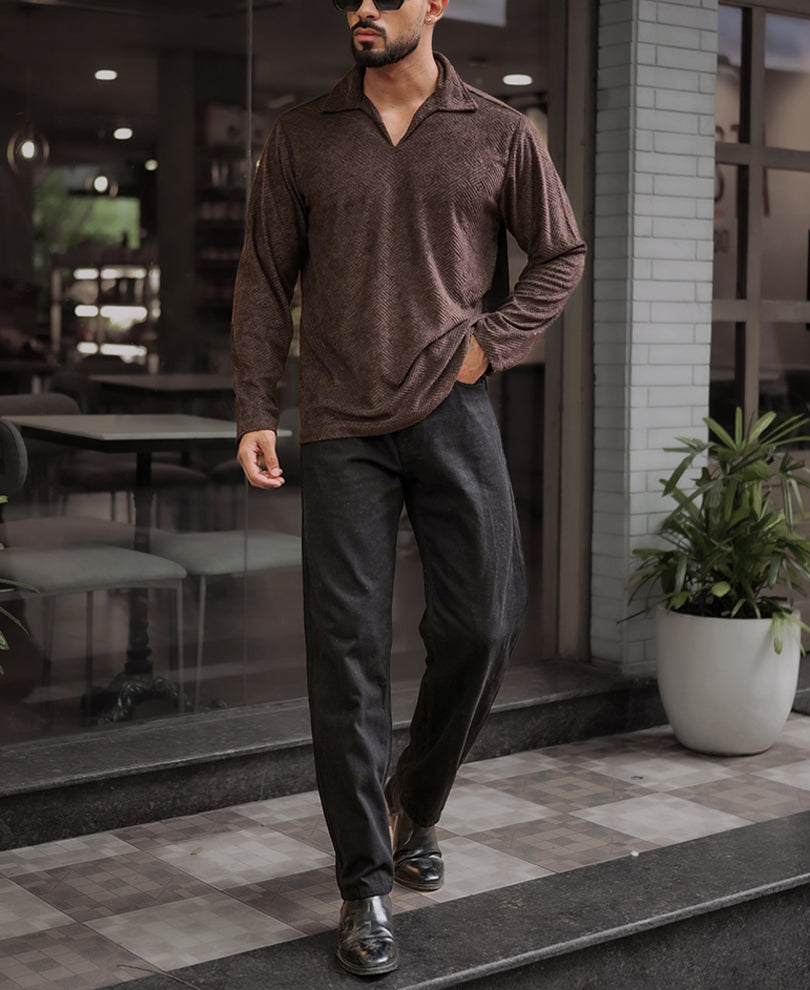 Forest Brown Regular Fit Full Sleeves Tshirt