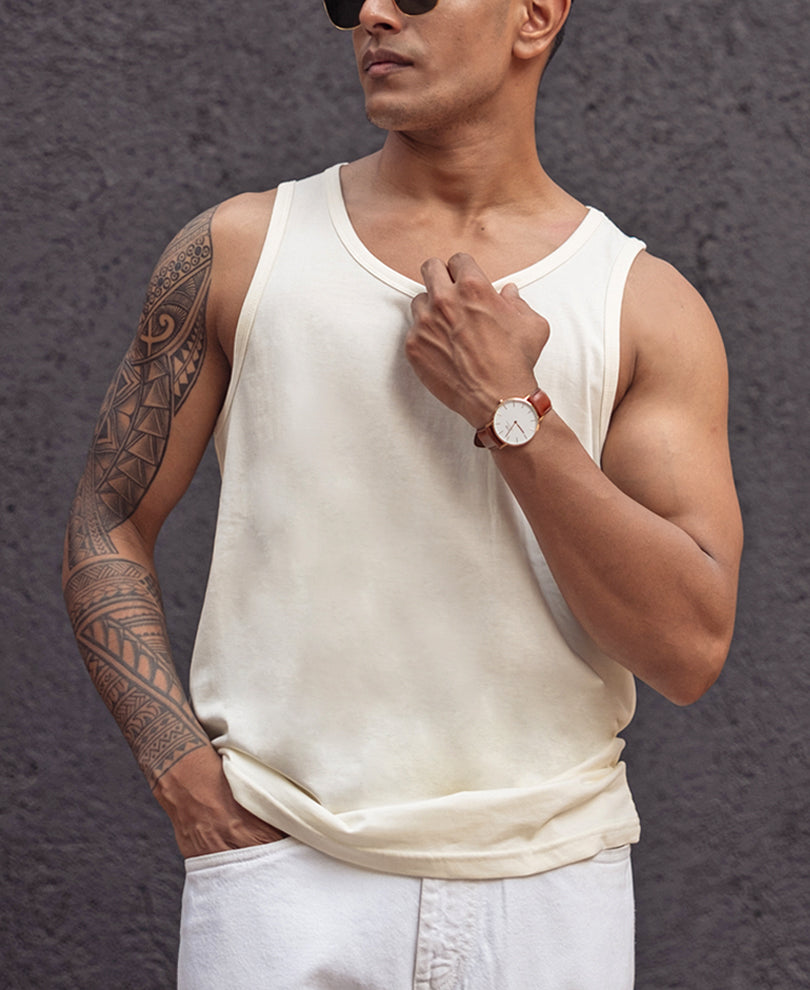 Off White Sleeveless Vest