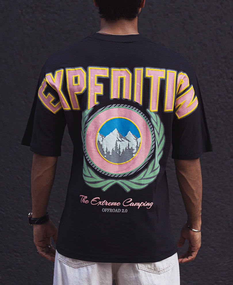 Black Oversized Back Printed Half Sleeves T Shirt