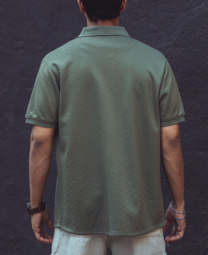 Olive Green Structured Regular Fit Half Sleeves Shirt