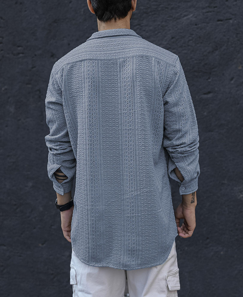 Sky Grey Structured Crochet Full Sleeves Shirt
