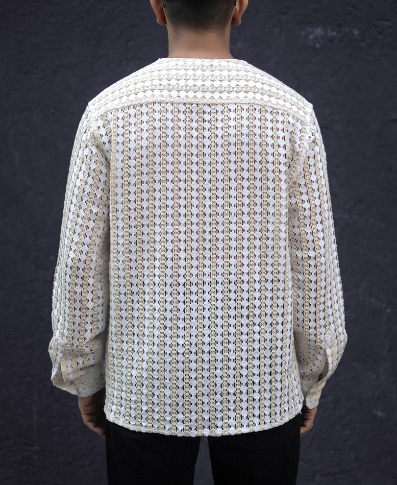 Off White and Cream Crochet Kurta Style Shirt