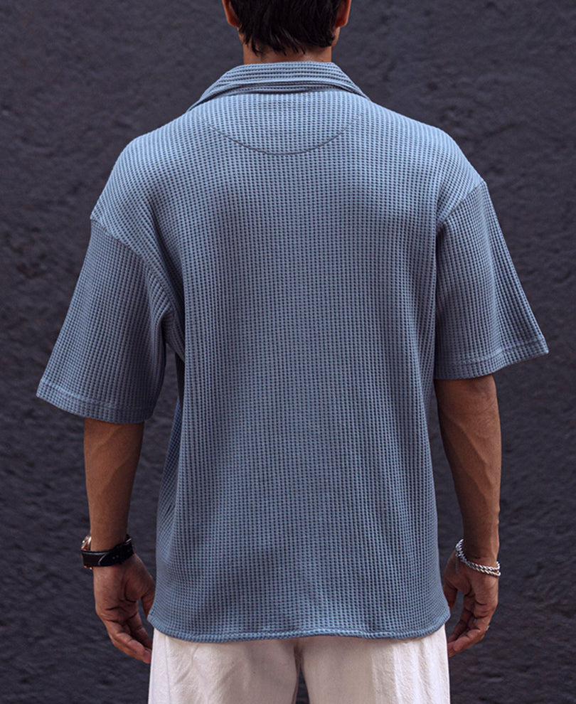 Grey Structured Oversized Half Sleeves Shirt