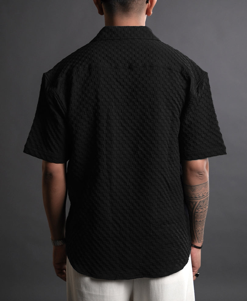 Black Textured Oversized Half Sleeves Shirt