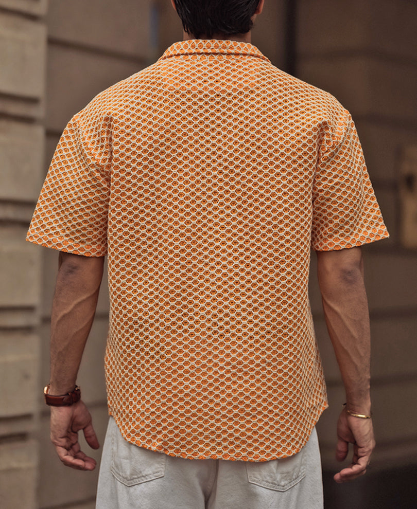 Orange and White Crochet Knit Oversized Shirt.