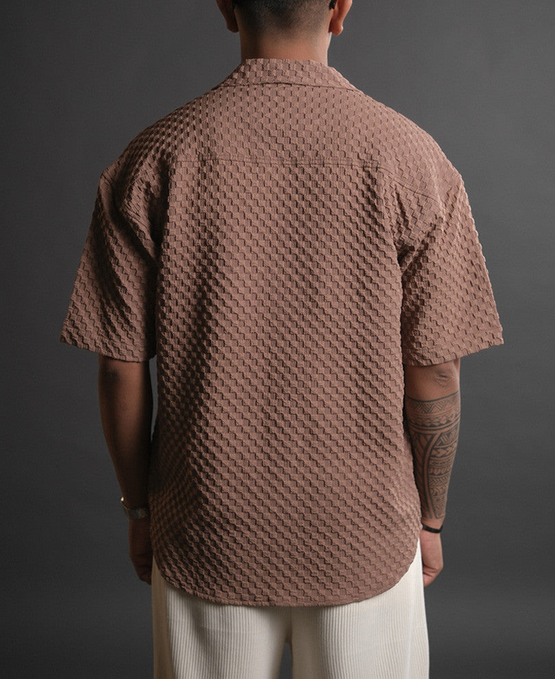 Light Brown Structured Oversized Half Sleeves Shirt