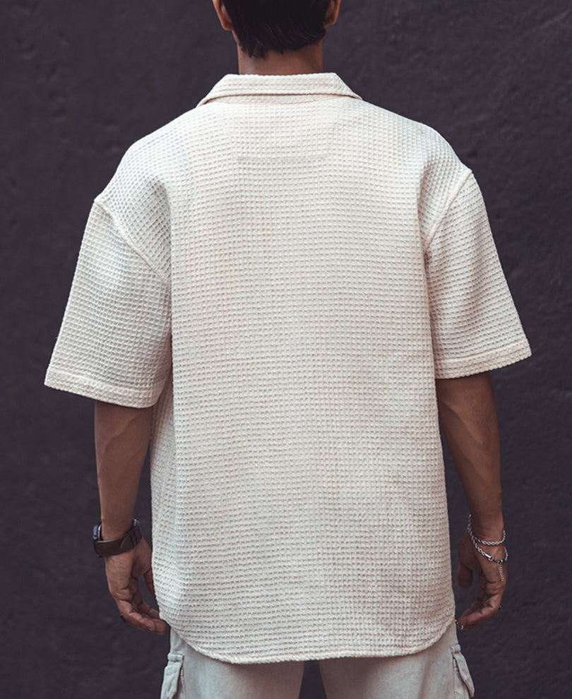 Off White Structured Oversized Half Sleeves Shirt
