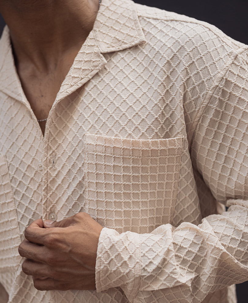 Cream Structured Oversized Full Sleeves Shirt