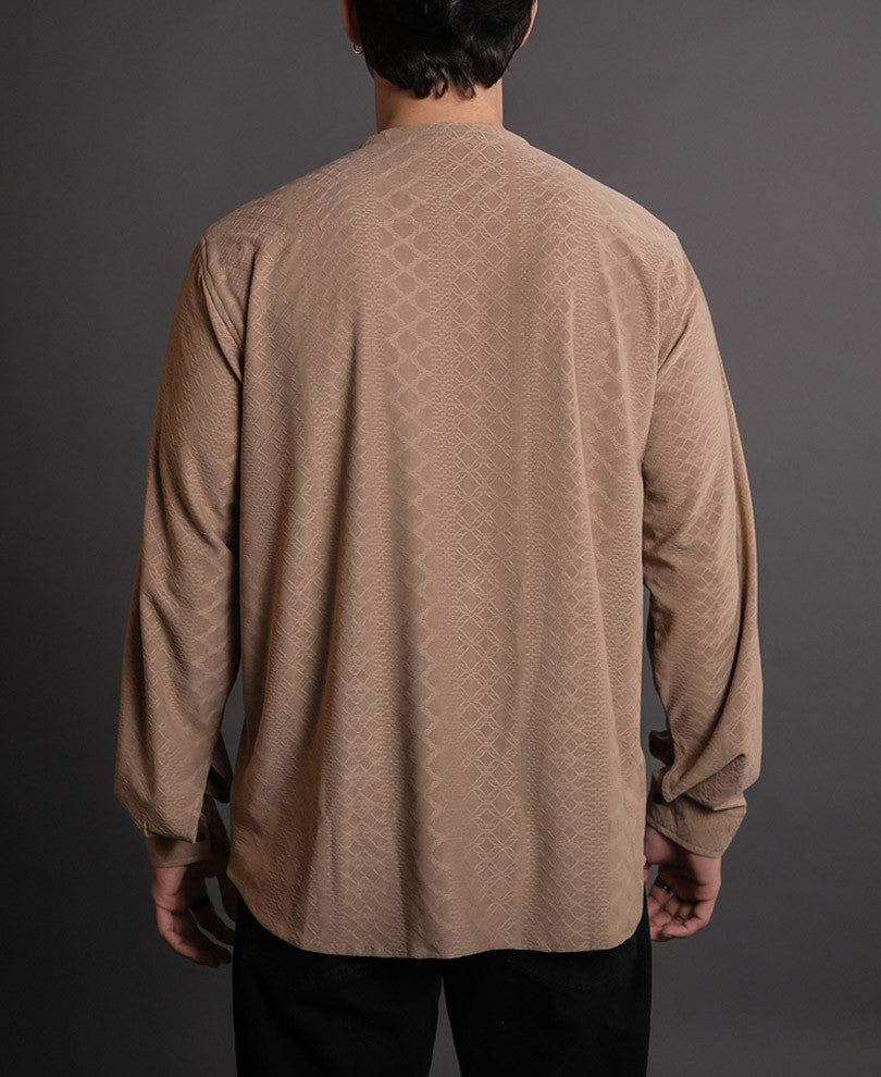 Camel Structured Kurta Style Full Sleeves Shirt