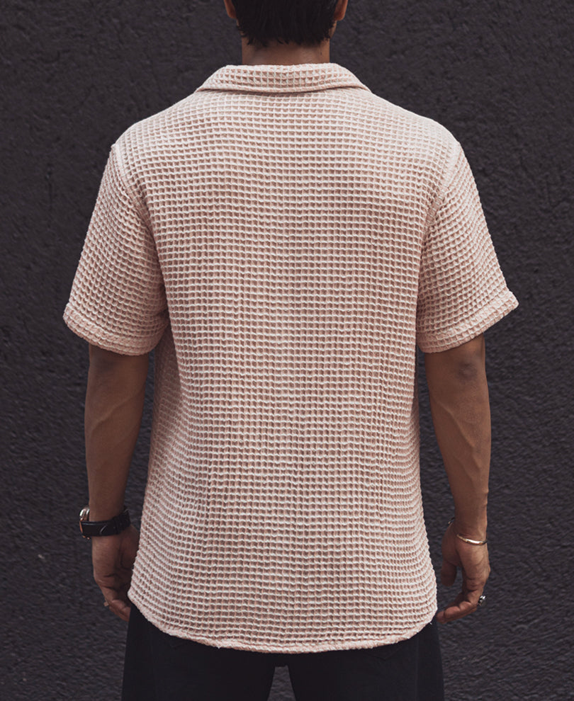 Light Pink Regular Fit Waffle Structured Shirt