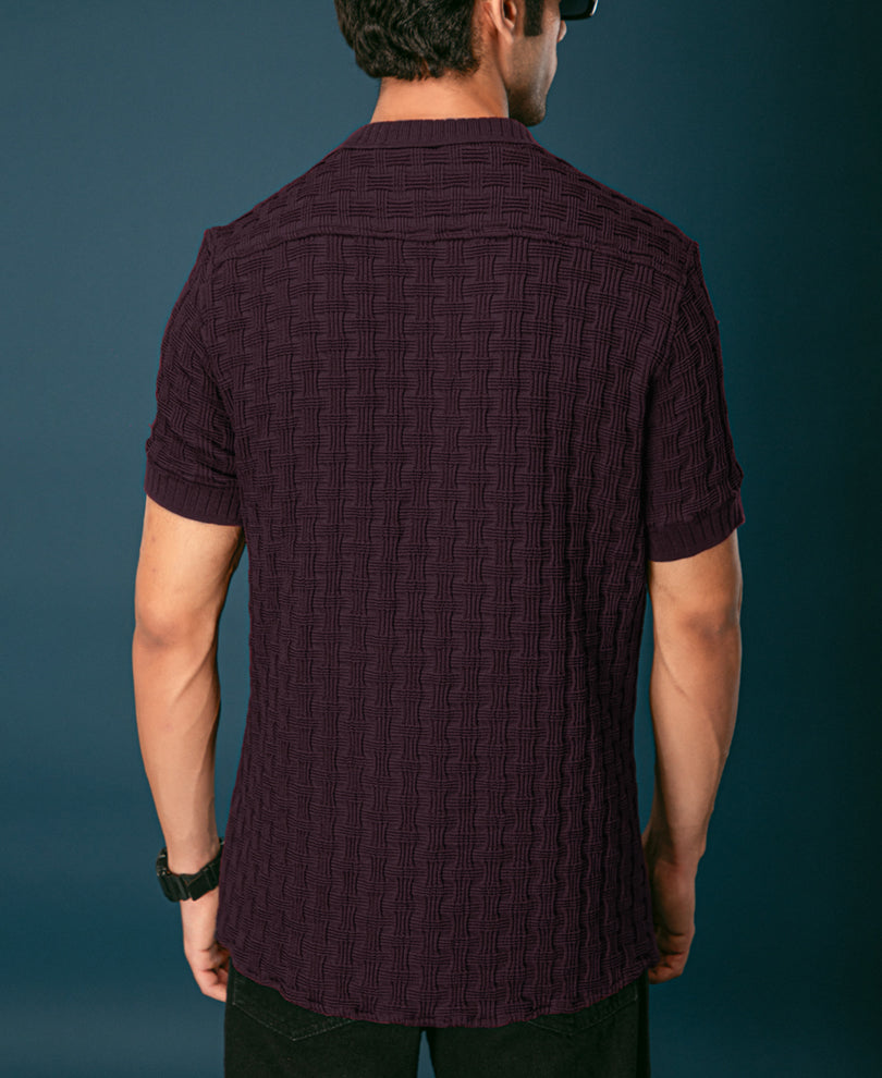 Wine Structured Half Sleeves T Shirt
