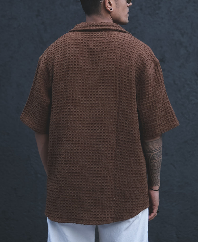 Brown Structured Oversized Half Sleeves Shirt