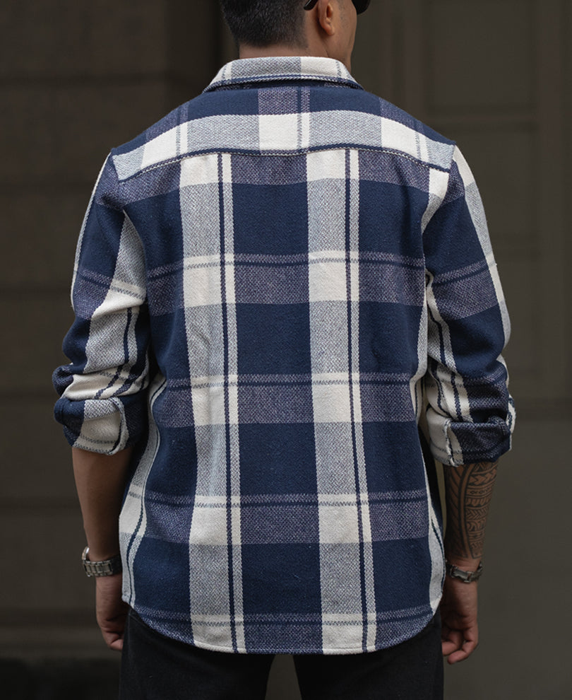 Navy Blue And White Checks Regular Fit Full Sleeves Shirt