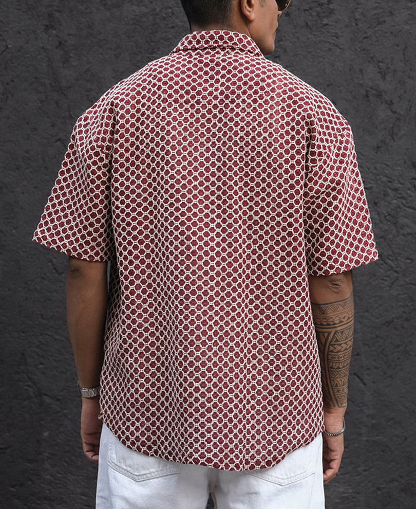 Maroon Structured Oversized Half Sleeves Shirt