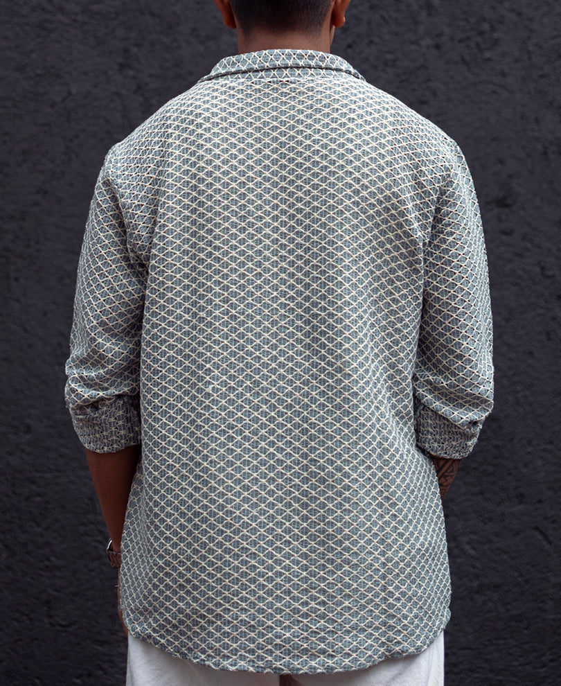 Sky Grey Structured Regular Full Sleeves Shirt