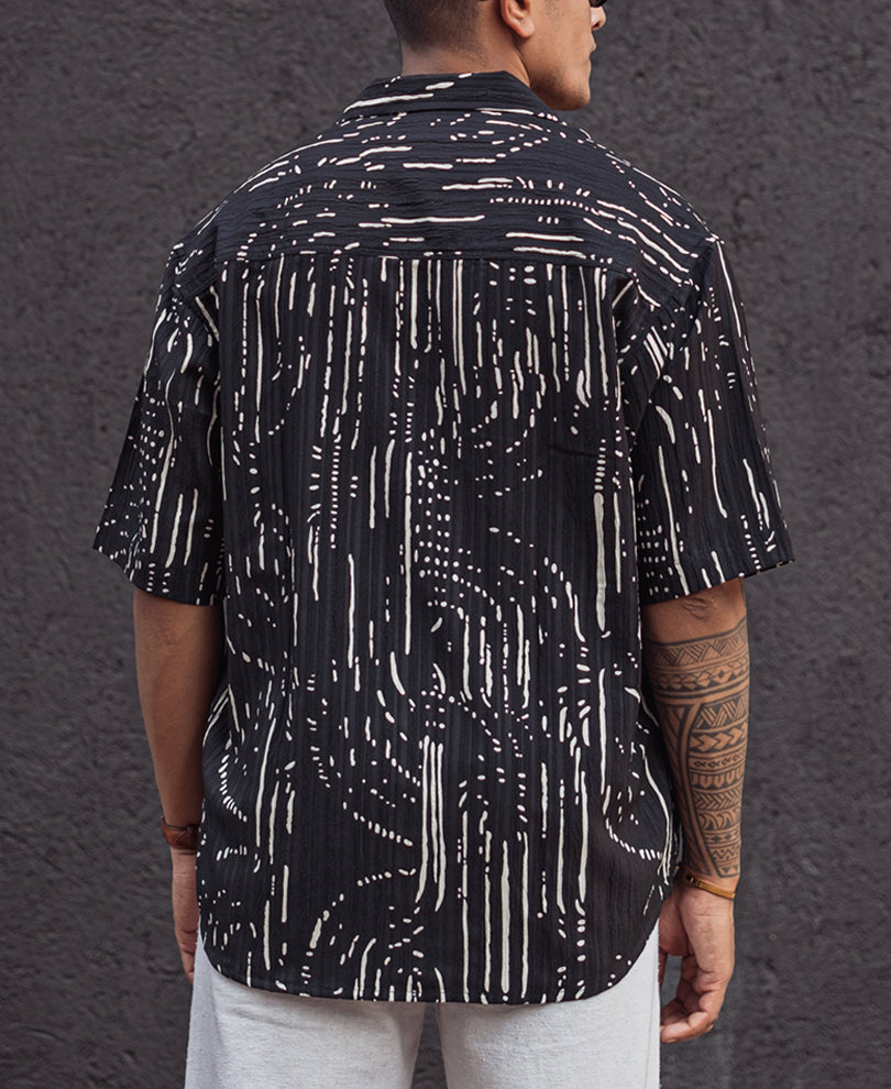 Black Printed Oversized Half Sleeves Shirt