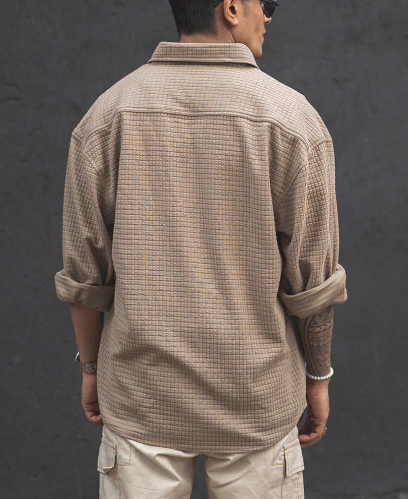 Camel Structured Double Pockets Shacket Oversized Shirt