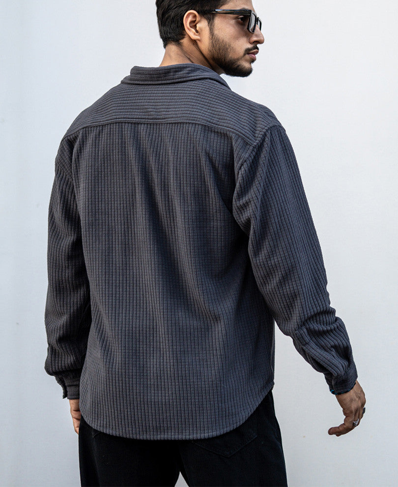Dark Grey Structured Shacket Oversized Shirt