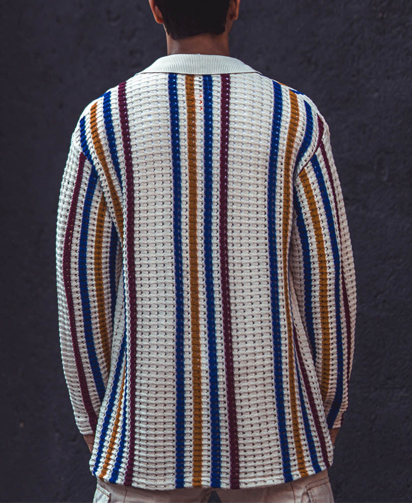 Multicolor Crochet Knit Striped Oversized Shirts