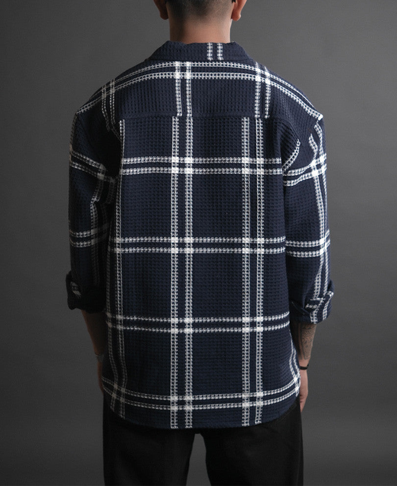 Blue and White Structured Checks Oversized Shirt