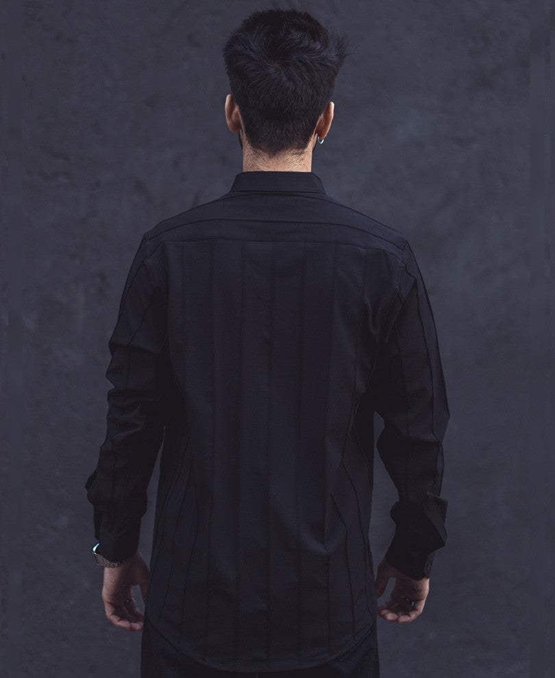Black Dobby Striped Full Sleeves Shirt