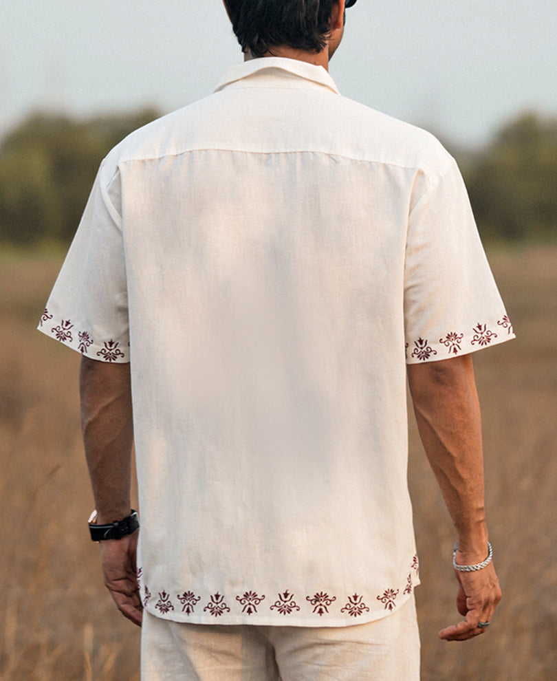 White Structured Embroidery Oversized Shirt