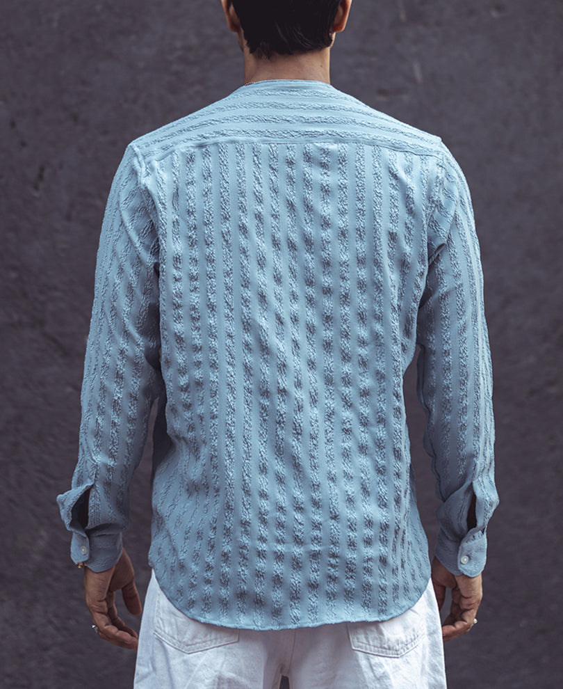 Grey Structured Striped Full Sleeves Shirt