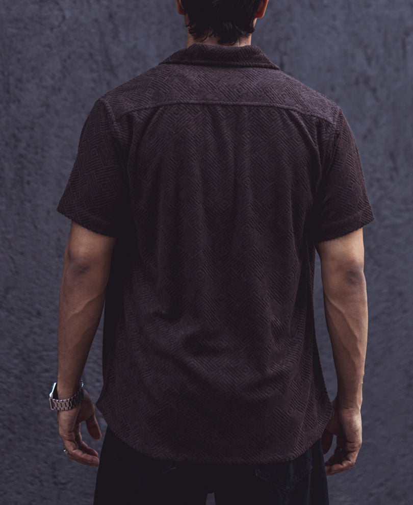 Dark Brown Structured Regular Fit Half Sleeves Shirt