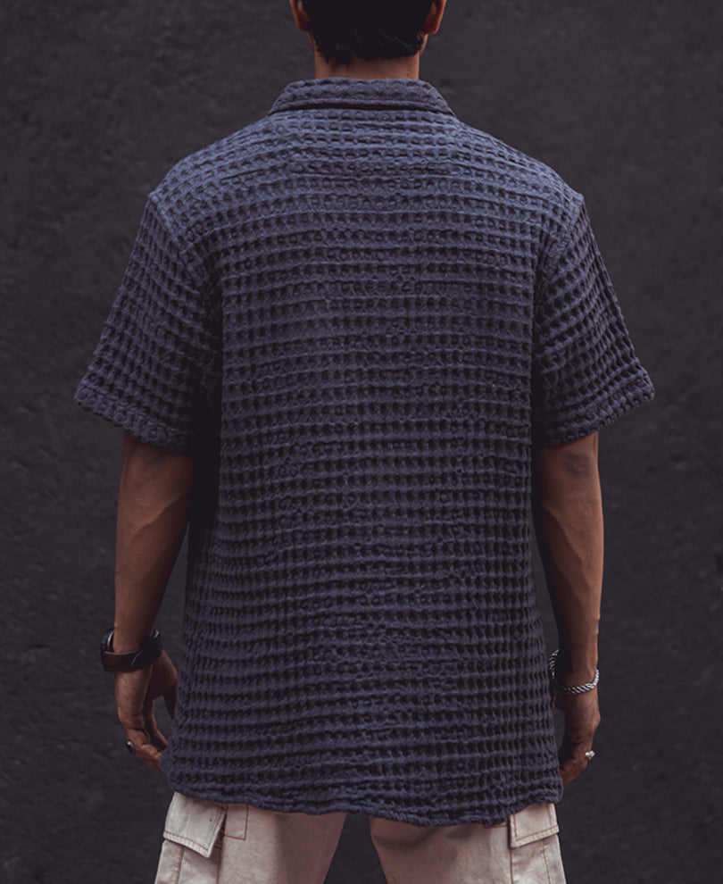 Dark Grey Structured Oversized Half Sleeves Shirt
