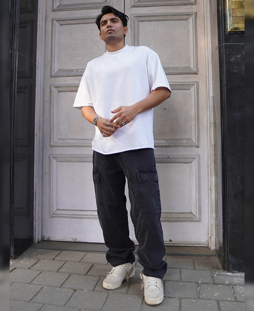 Black Denim Cargo Pocket Baggy Fit Jeans
