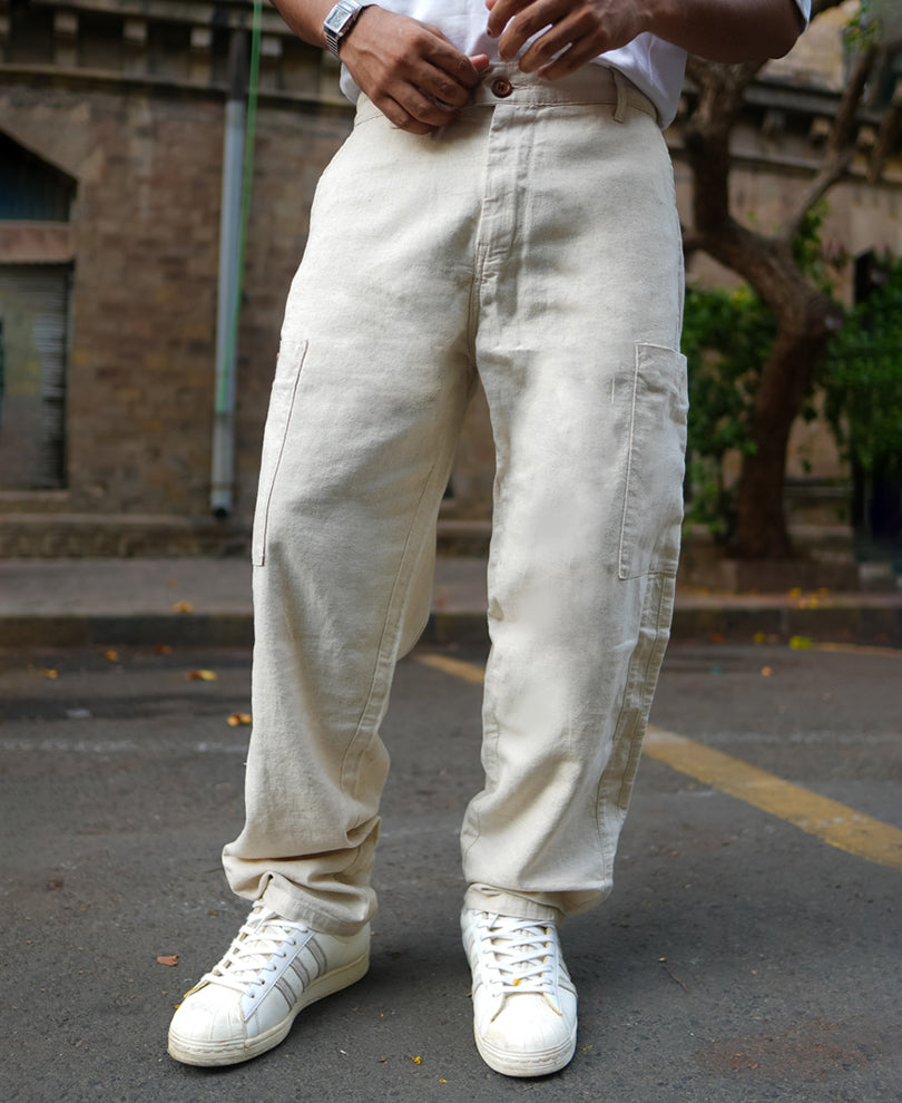 Off White Baggy Fit Linen Pants