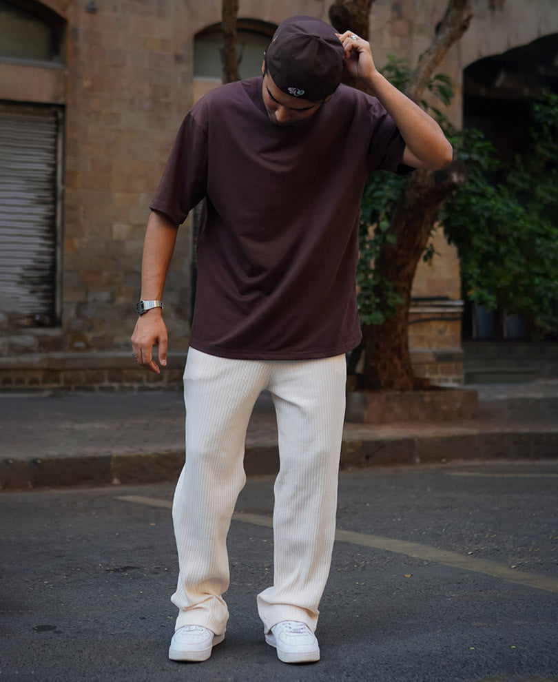 Cream Baggy Fit Track Pant