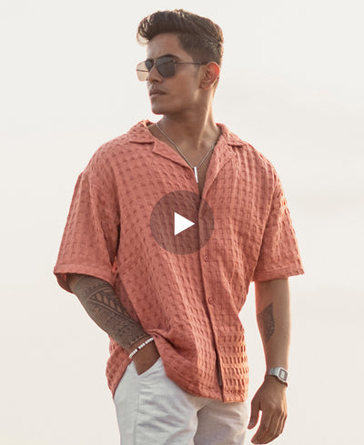 Dark Peach Structured Oversized Half Sleeves Shirt