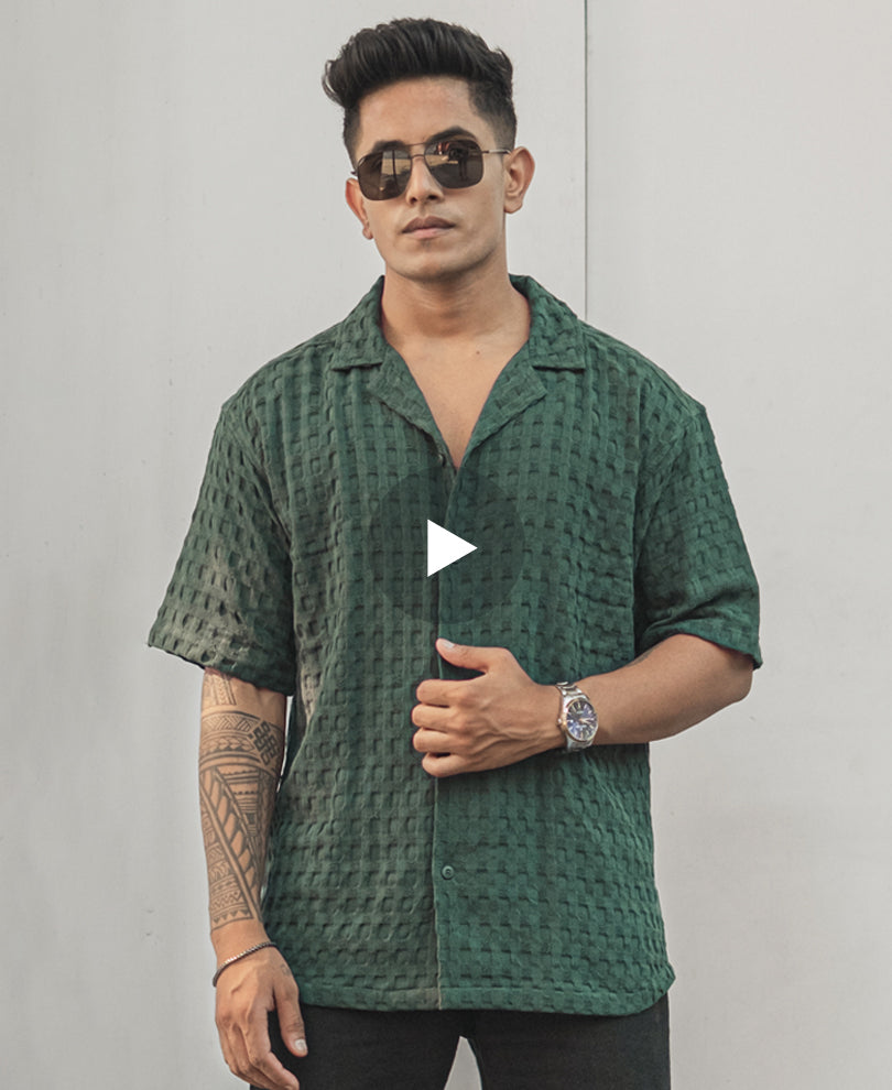Bottle Green Structured Oversized Half Sleeeves Shirt