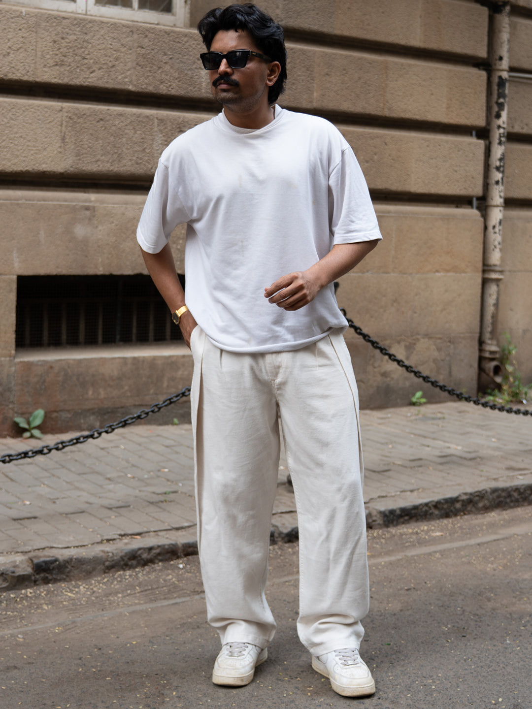 Light Beige Pleated Linen Pant