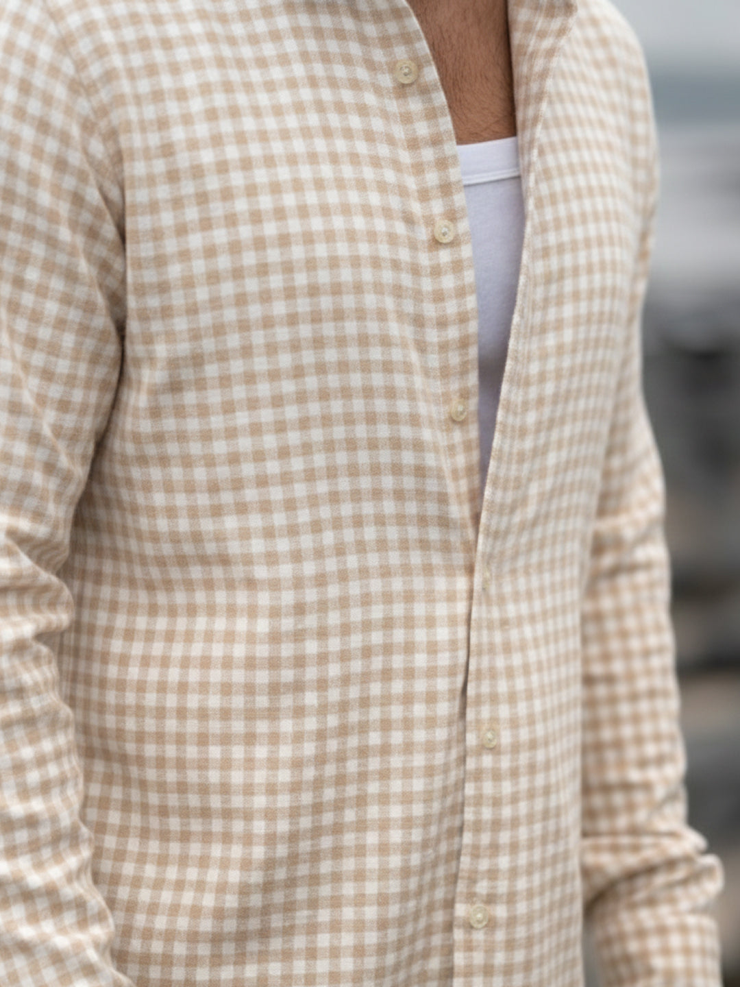 Beige Ombre Checks Shirt