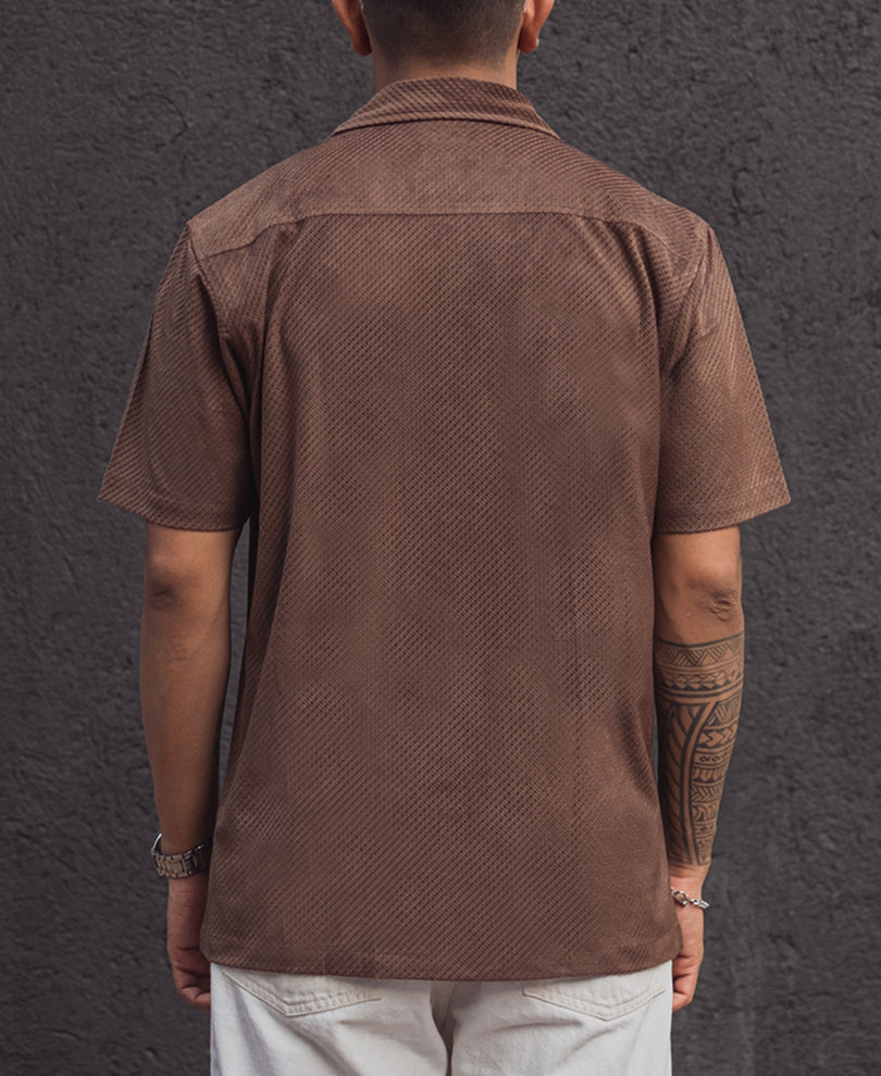 Brown Structured Regular Fit Half Sleeves Shirt