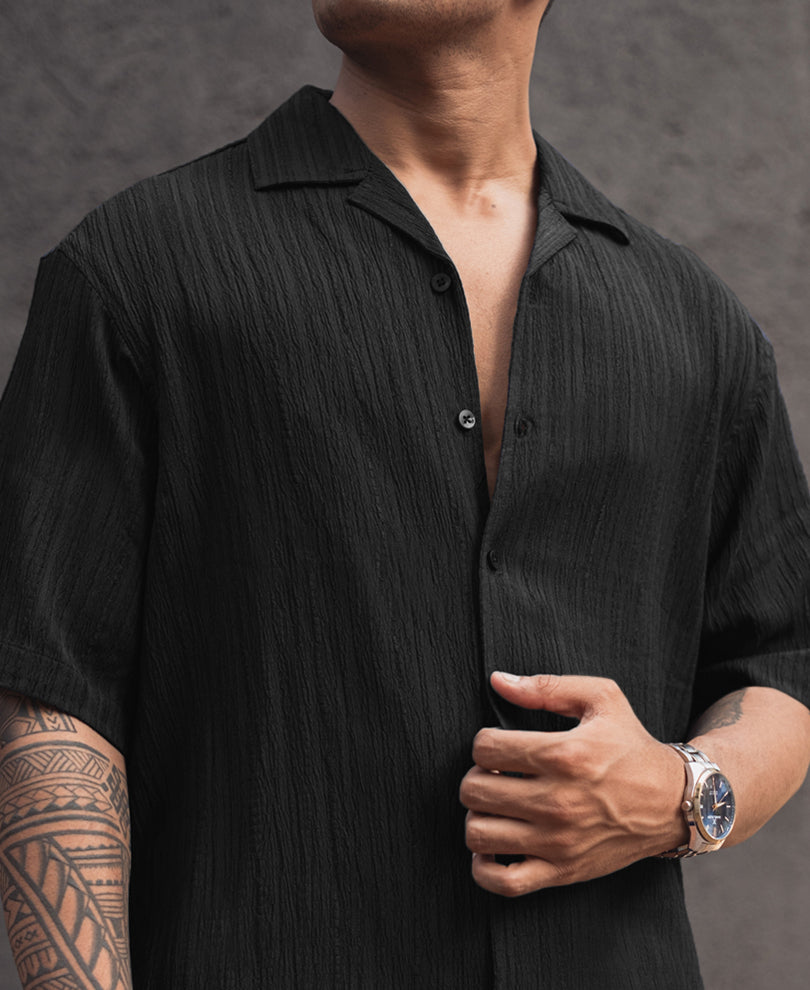 Black Structured Half Sleeves Oversized fit Shirt