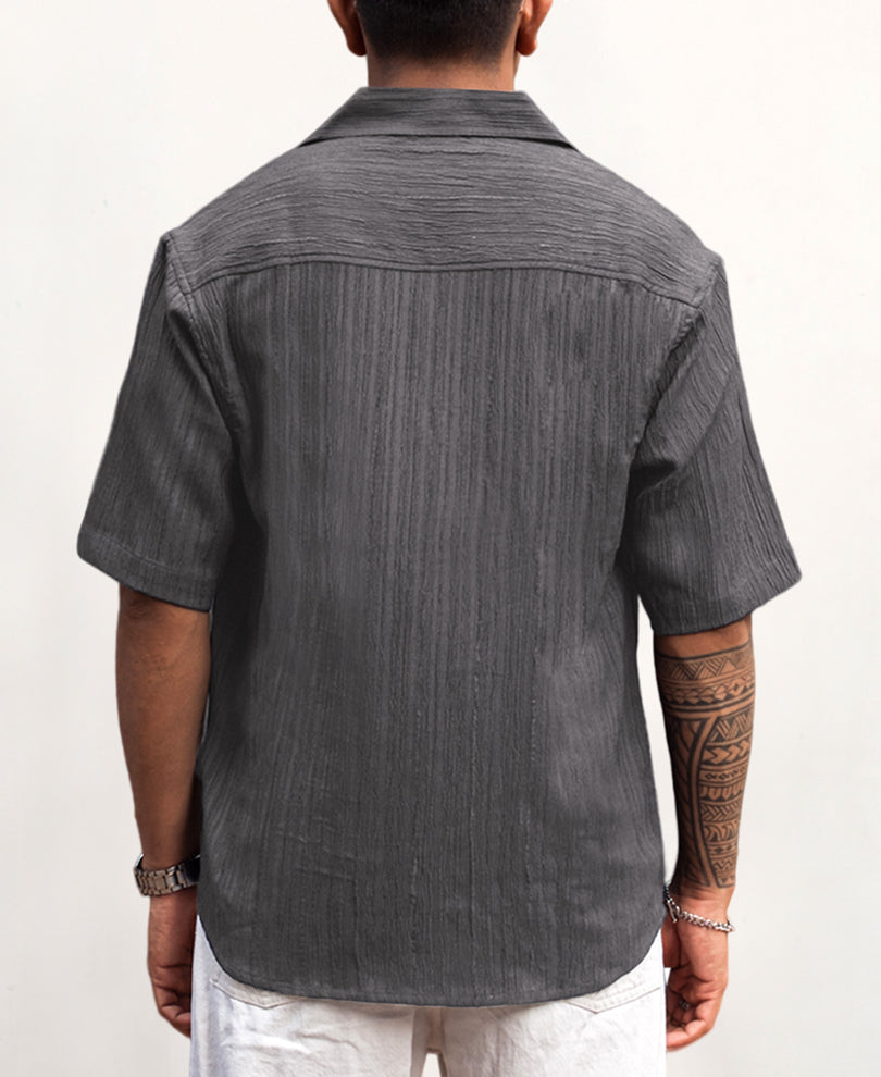 Grey Structured Half Sleeves Oversized fit Shirt