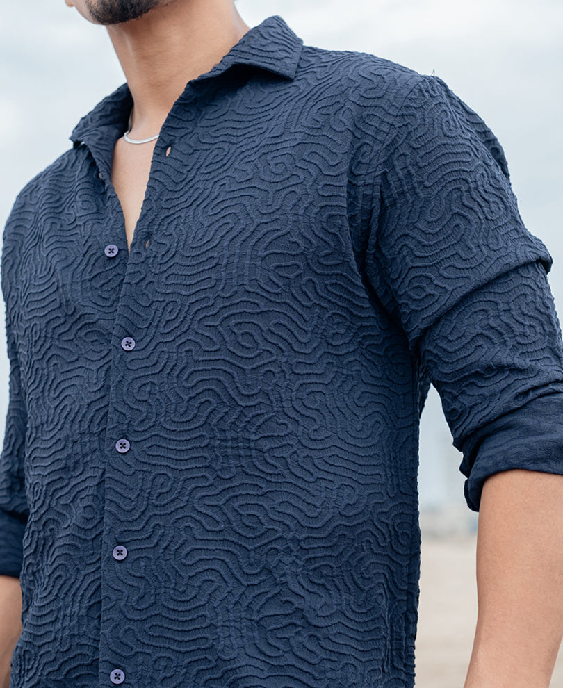 Navy Blue Regular fit Structured Full Sleeves Shirt
